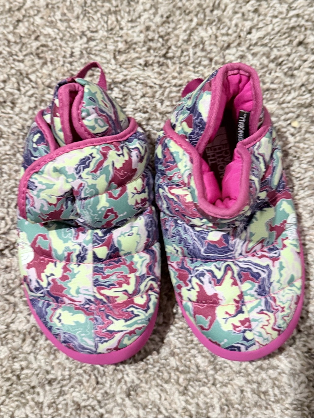 The North Face Kids Pink Multicolor Puffer Slip-On Boots